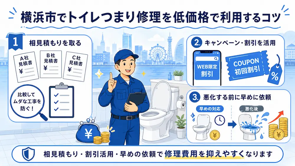 横浜市トイレつまり修理業者8選!水道局指定工事店で安心&低価格 48 横浜市でトイレつまり修理を低価格で利用するコツ