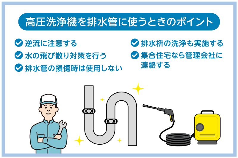 高圧洗浄機を排水管に使うときのポイント